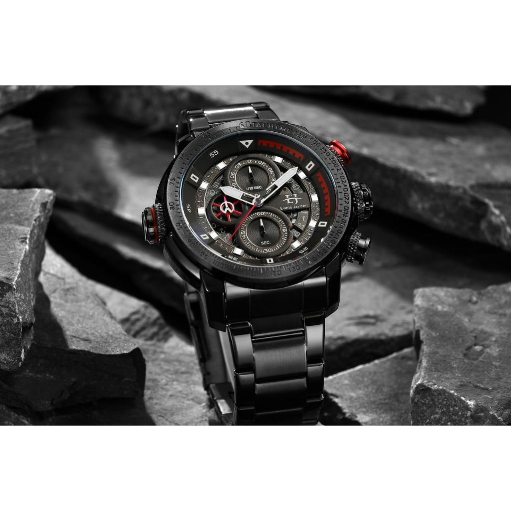 JAM TANGAN PRIA evans jayden 9466 rantai Kaca Sapphire, Crono aktif, Tanggal aktif