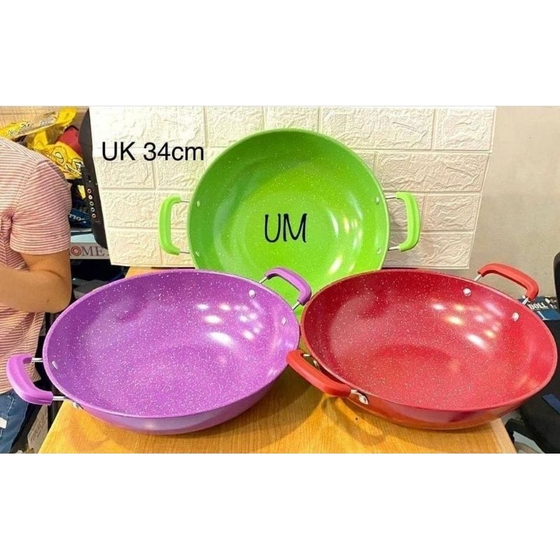 WAJAN ENAMEL 34 CM//WAJAN ENAMEL WARNA WARNI//WAJAN KUPING ANTI LENGKET