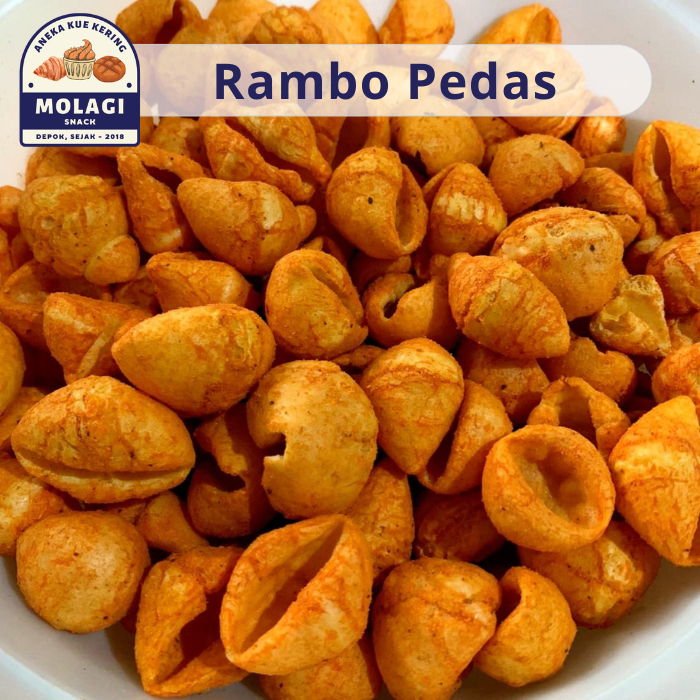 

Kerupuk Rambo Pedas / Krupuk Kerang Rambo Pedes 250 Gram - Molagi Snack