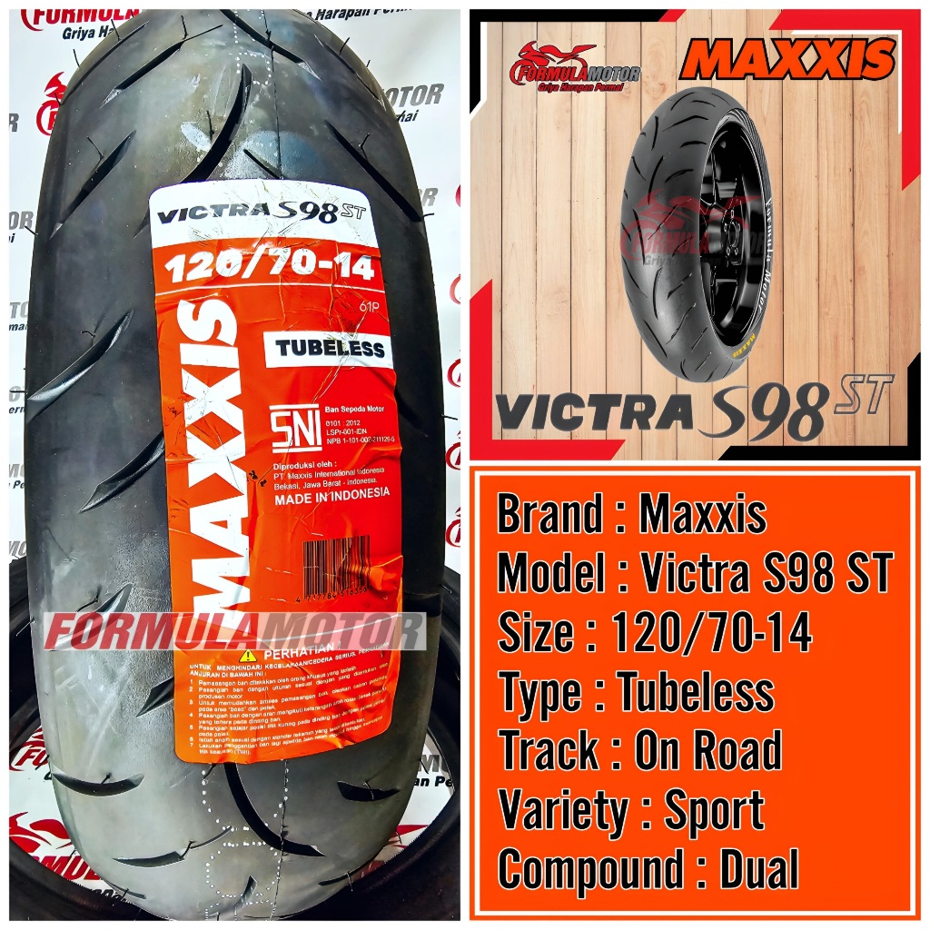 120/70-14 Ban Maxxis Victra S98 ST Ring 14 Tubeless (Dual Compound) Ban Belakang Motor PCX 150 / Vario 160 Tubles