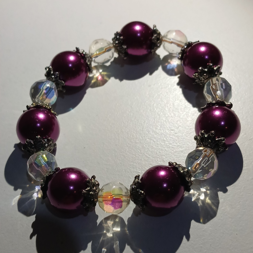 Gelang Mutiara Ungu Manik Crystal