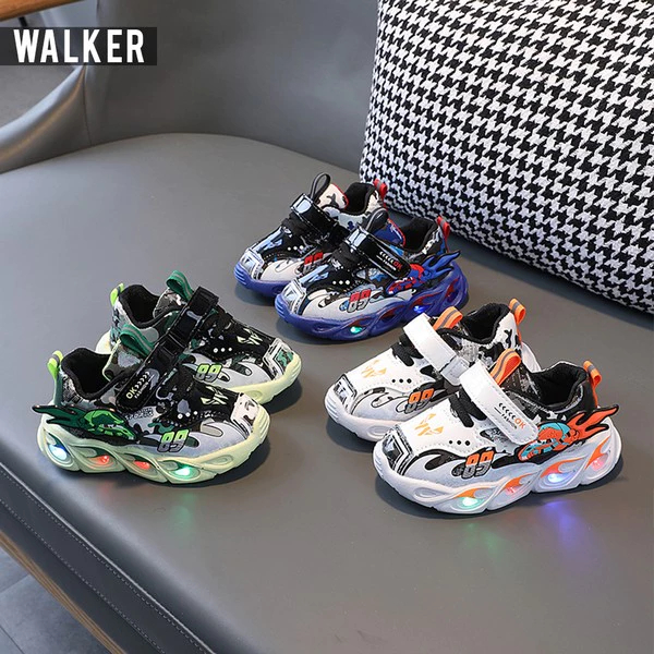 Sepatu Sport LED Transformer Anak Laki-Laki LED Nyala Keren/ Sepatu Sneakers Casual Import Lampu Men