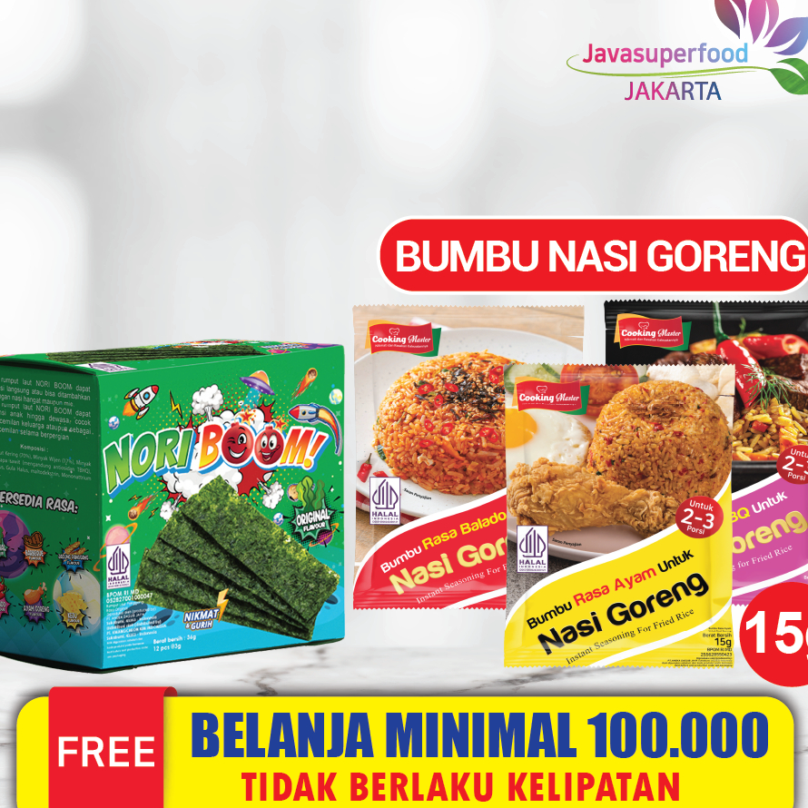 

Murah NoriBoom (1 BOX ISI 12 PCS) / Nori Sachet Seaweed Snack 3g Rumput Laut Halal Murah Banget