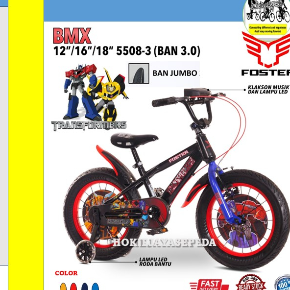 Model Terkini Sepeda Anak BMX FOSTER TRANSFORMERS 5508  BAN JUMBO 3.0 FITUR musik dan lampu   (UMUR 