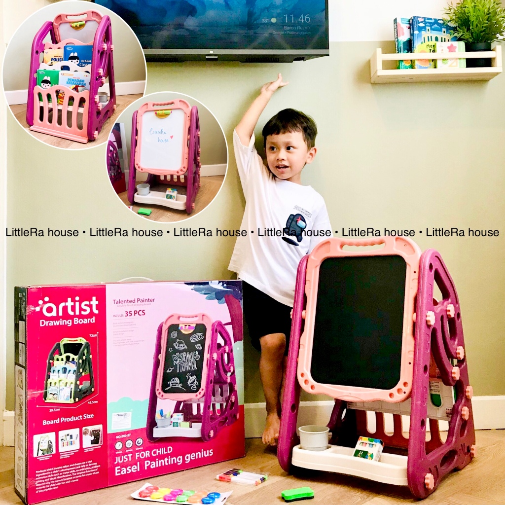 

Littlera : Papan Tulis Anak Double Faced Drawing Board Sekaligus Rak Buku | Black Board & Whiteboard