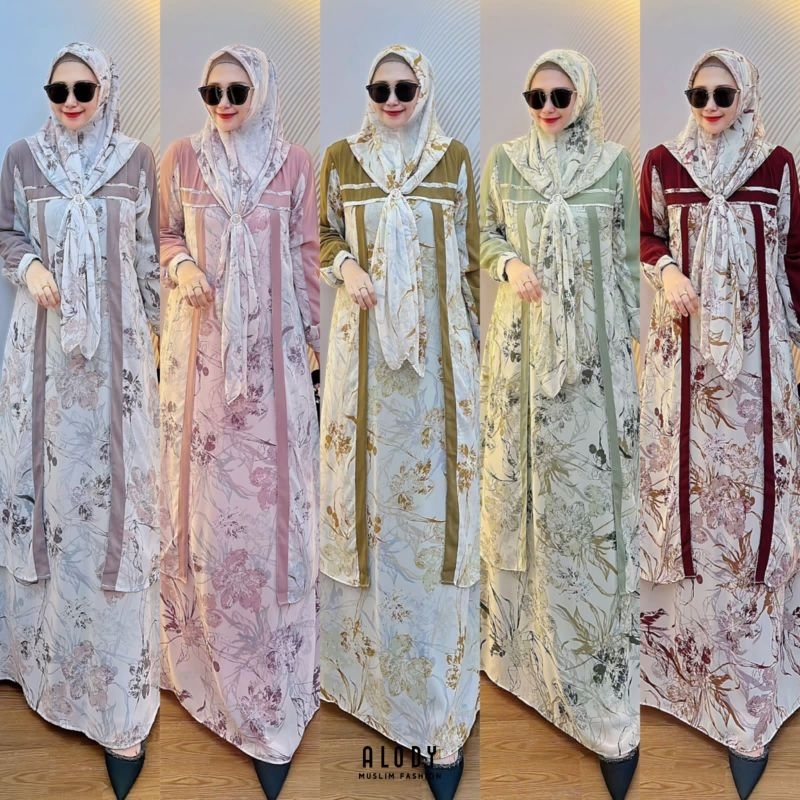 CHIKA DRESS SET HIJAB//100% ORIGINAL BRAND ALODY//BEST SELLER//CERUTY BABYDOLL PRINTING PREMIUM//SUD