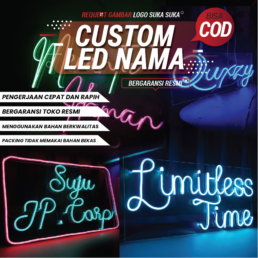 LAMPU NEON CUSTOM NEON FLEX CUSTOM LED CUSTOM NAMA UKURAN SMALL