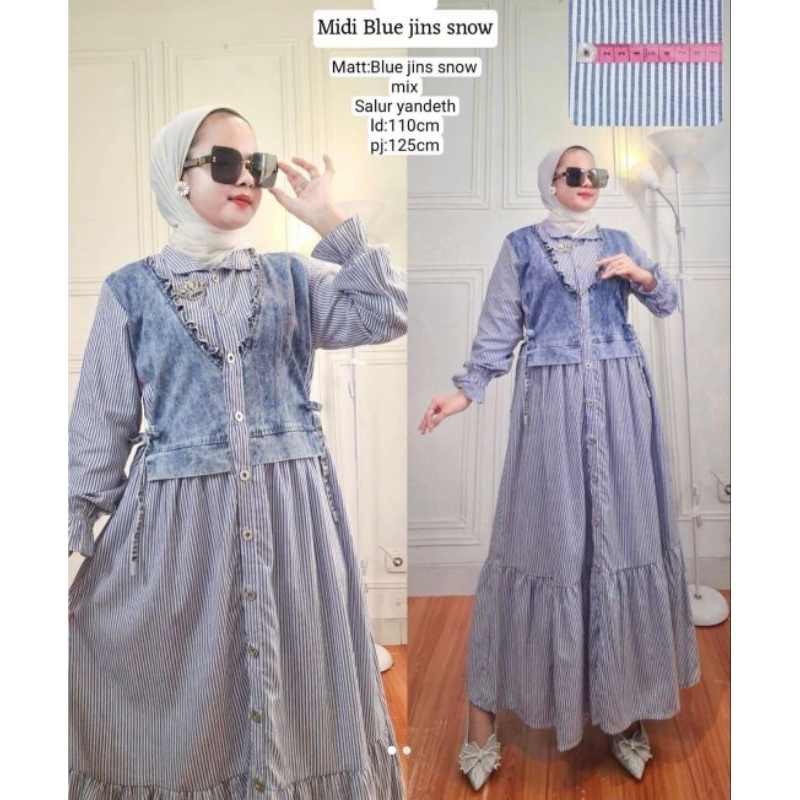 MIDI DRESS LAURA KATUN SALUR MIX BLUE JEANS SNOW
