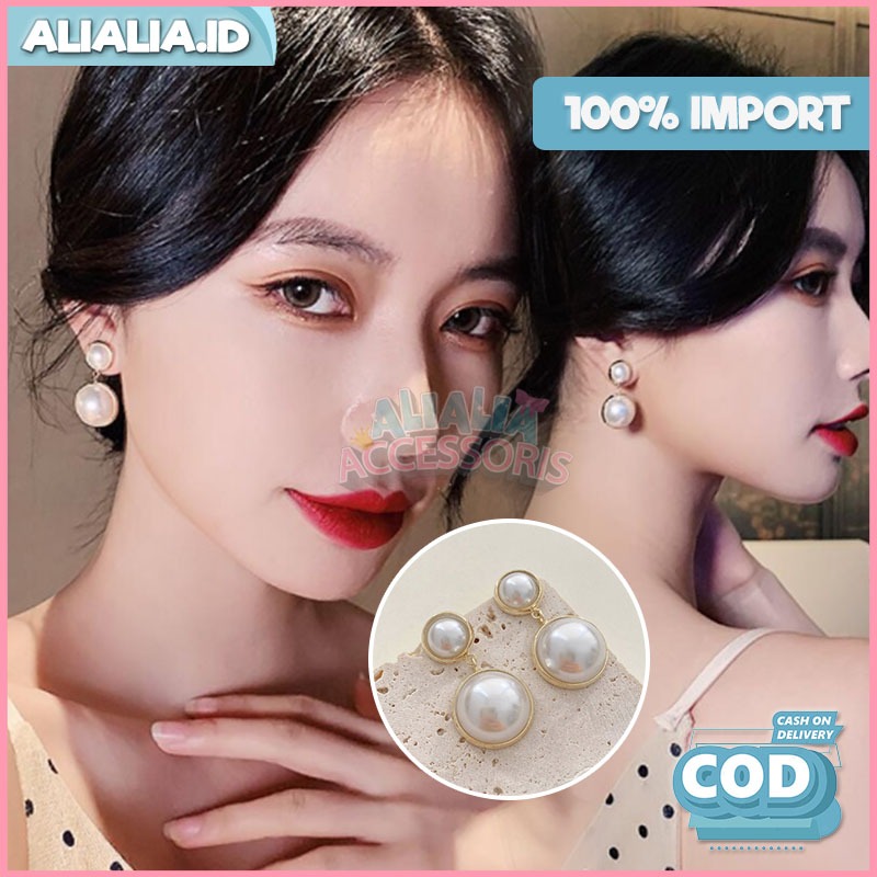 Anting Korea Wanita Titanium Mutiara Pearl Giwang Gaya Aksesoris Perhiasan Import