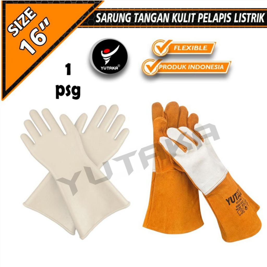 Sarung Tangan Las Pelapis Listrik Kulit yutaka 16 inch tan Anti Api/murah Sarung Tangan Las Pelapis 
