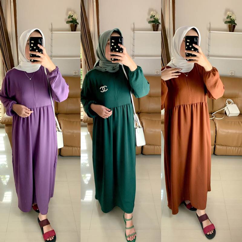Felisha Dress / Midi Dress Crinkle Jumbo Premium / Midi Dress Polos Crinkle Busui / Gamis Crinkle Pr
