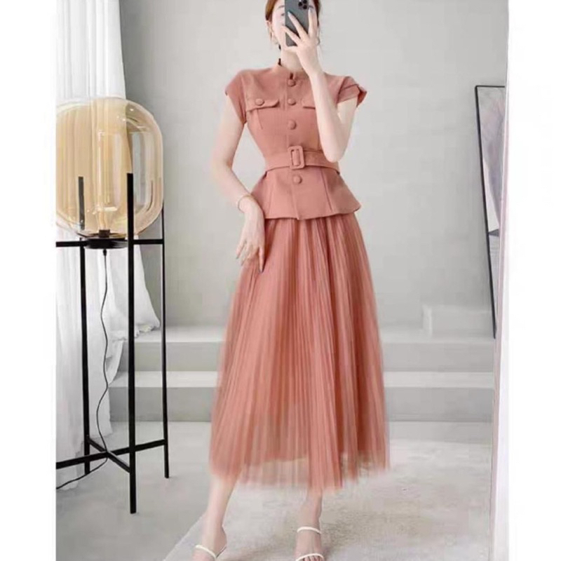 Ks13260 Atasan wanita Joavanne & Midi Skirt Pleated 2pcs SET IMPOR 13260