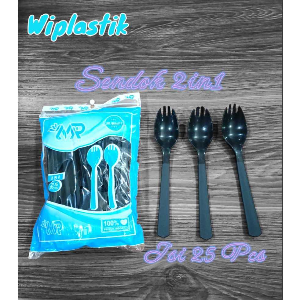Sendok Plastik 2in1Sendok Garpu Plastik 2in1 hitam