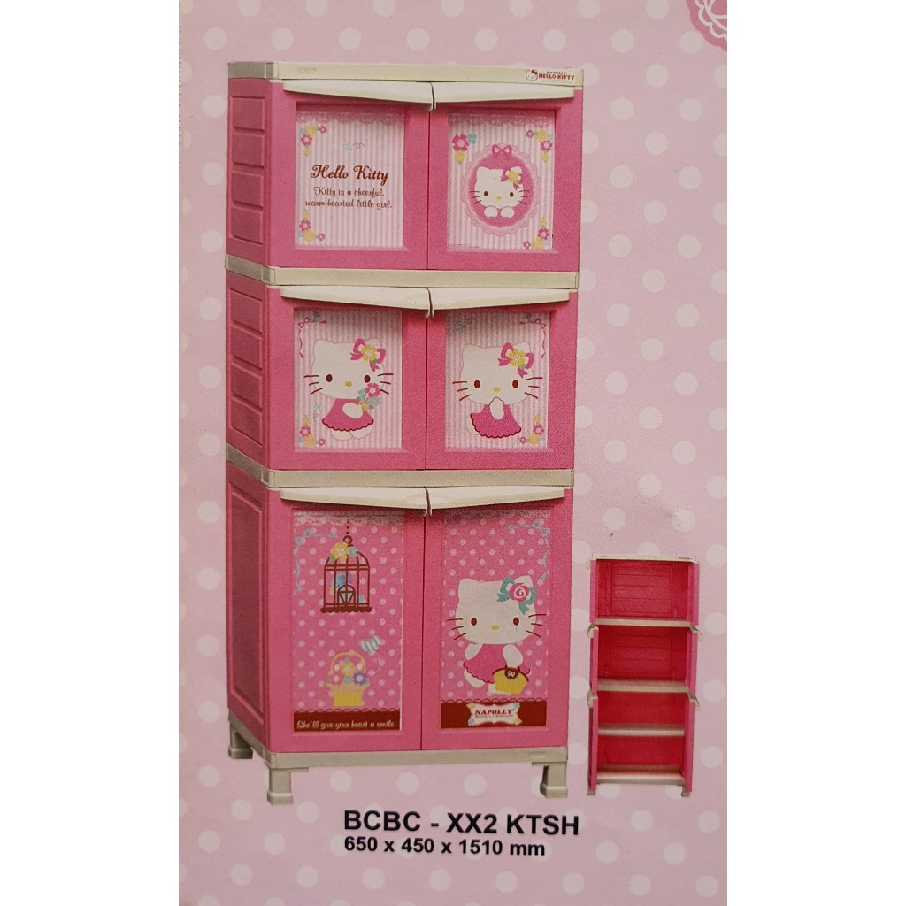LEMARI PLASTIK NAPOLLY PREMIUM GRADE A/ HELLO KITTY FULL PINK/ LEMARI BAJU/ LEMARI PAKAIAN ANAK PINK