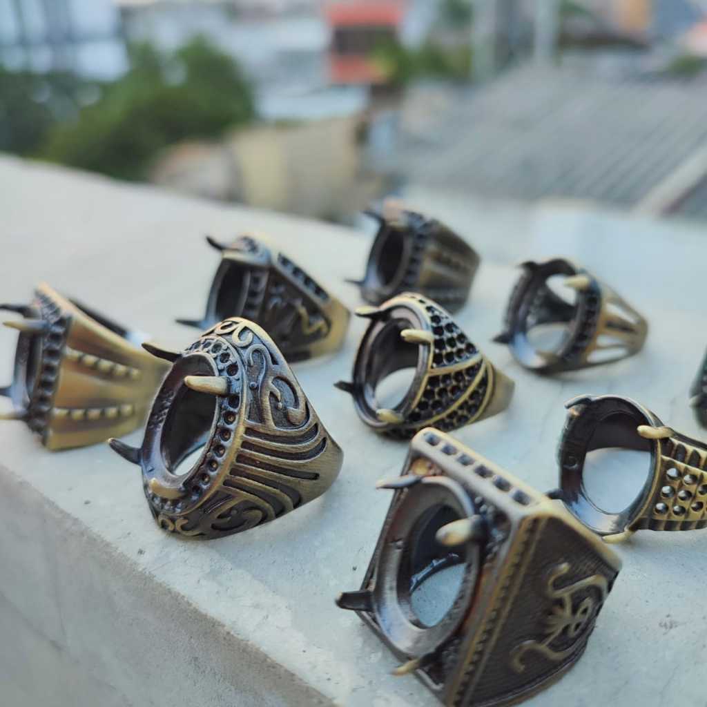 BISA COD. Ring Emban Cangkang Cincin Batu Akik, Model Unik Tembaga Bakar Anti Karat Anti Luntur.