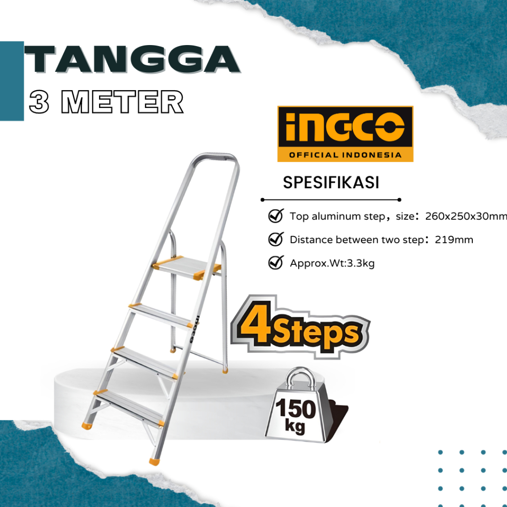 Tangga Lipat Baja Ringan Almini 150Kg INGCO HLAD06041 4 Step 150kg Tangga Almini Tingkat Satu Sisi P