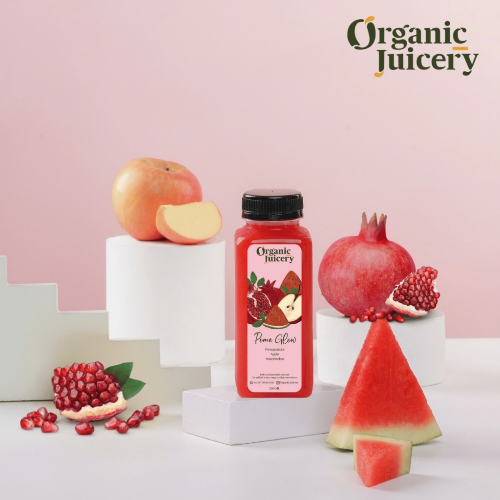 

Pome Glow 250ml | Pomegranate, Apple, Watermelon 100% Cold Pressed Juice | Jus Delima, Apel, Semangka - Organic Juicery