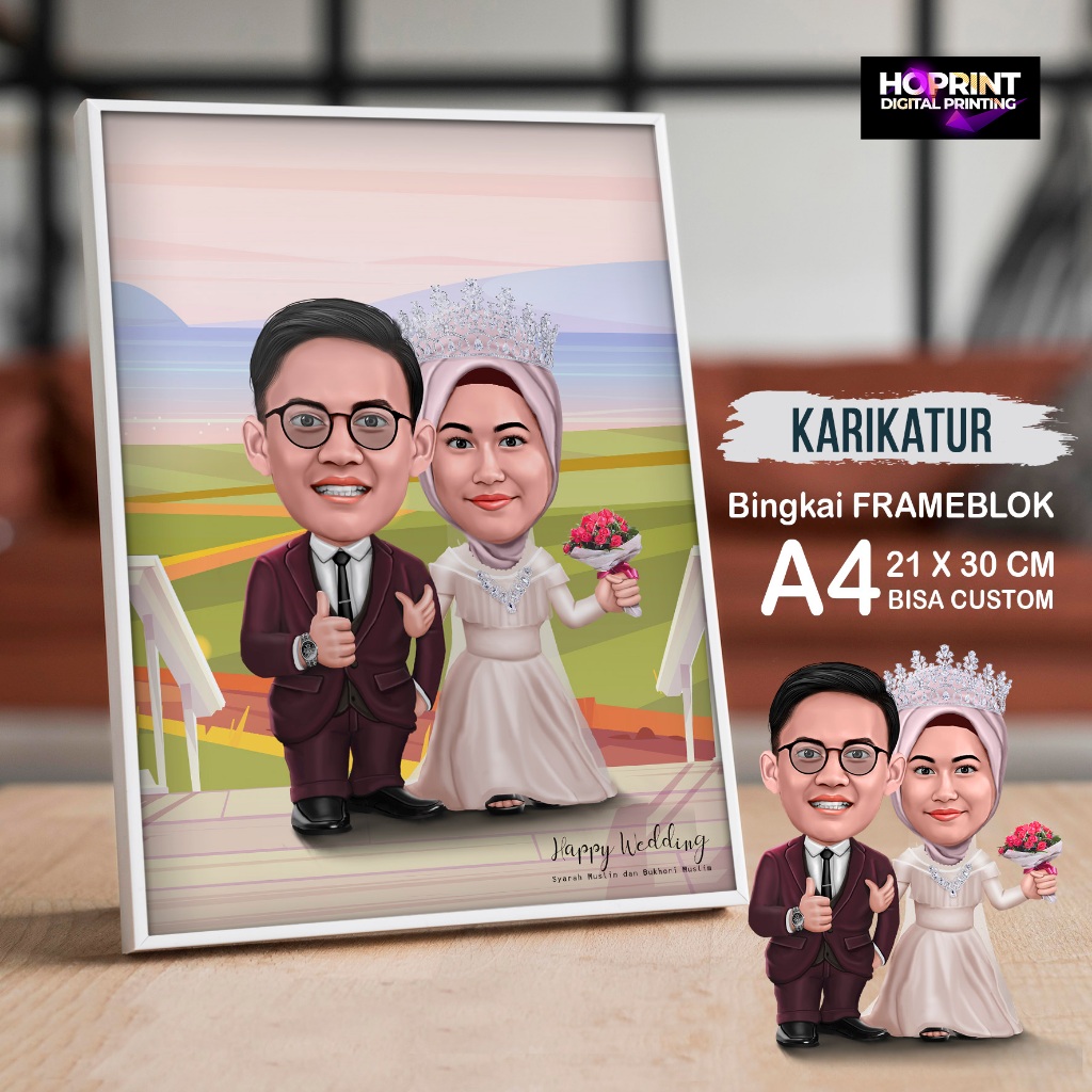 KARIKATUR Custom Wajah Foto Wisuda Wedding Vektor Wajah (Cetak Foto Bingkai Lucu Unik Vespa)