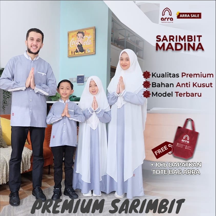 HOT Product Sarimbit 2024 Terbaru Series Madina Sky Blue By Arra - Baju Couple Pasangan Lebaran 2024