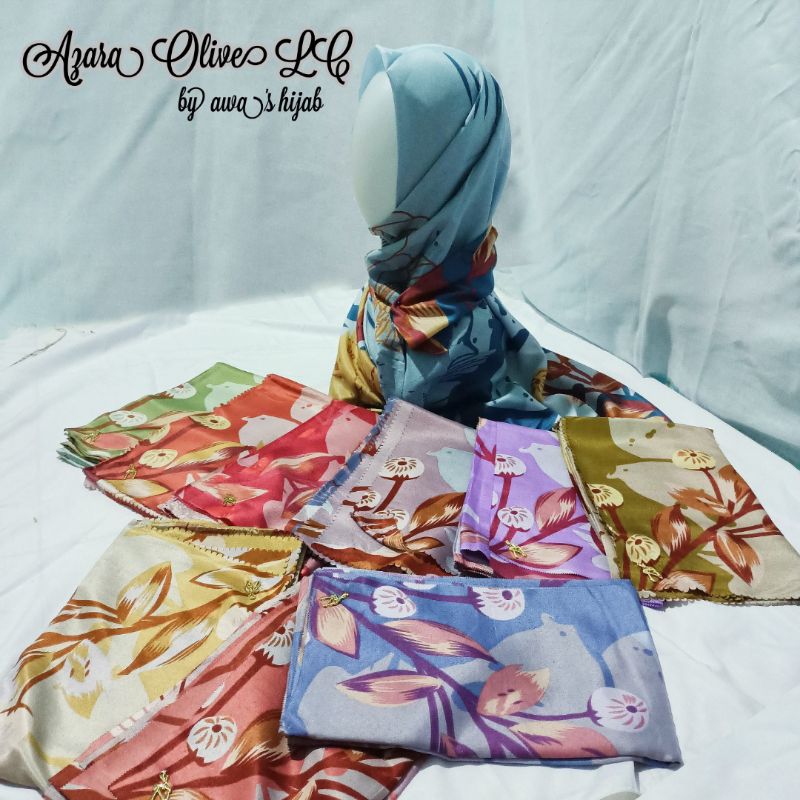 Azara Olive LC // Hijab Motif Alam (Daun, Bunga, Burung, Ranting) // Hijab Orang Dewasa