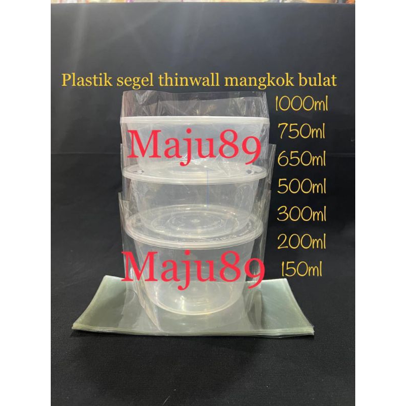Plastik segel thinwall mangkok bulat 1000ml/750ml/650ml/500ml/300ml/200ml/150ml 1pack isi 50pcs