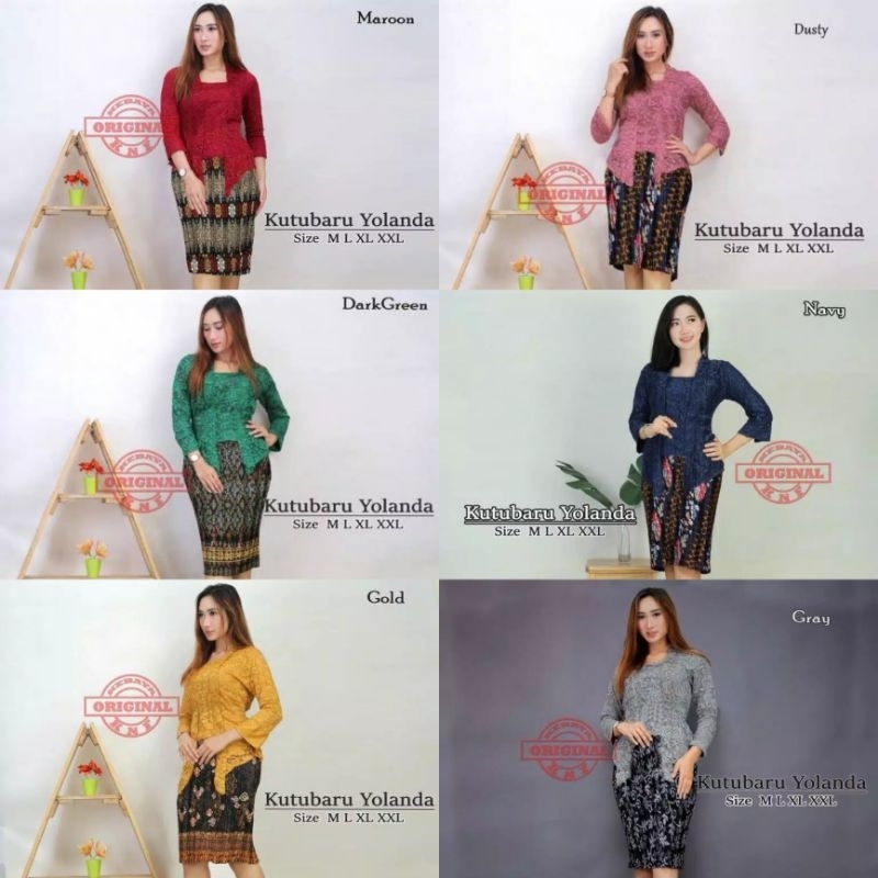 setelan kebaya kutubaru brokat kebaya modern setelan kebaya kutu baru lengan 7/8 mix rok plisket pen