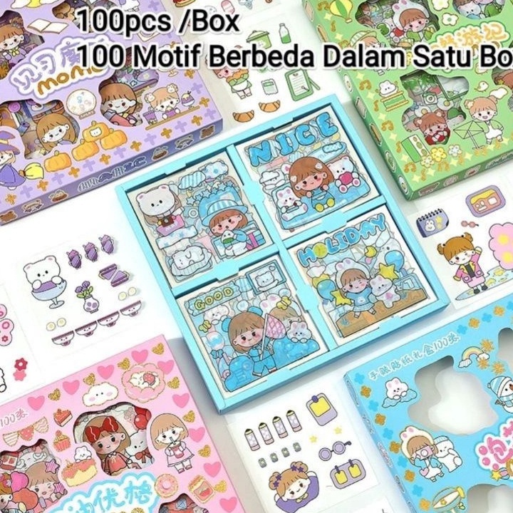 

☌➜✥ 100 Lembar Sticker Momo Stiker Motif Kartun Korea Lucu Anti Air Dekorasi Handbook Scrapbook DIY