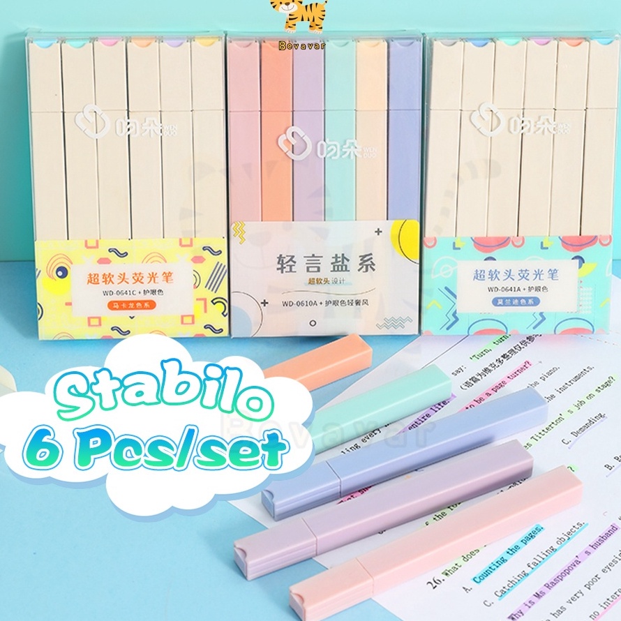 

Paling Popular ID Bevavar Stabillo Highliter set/6pcs stabillo warna Multicolor pena stabilo highlighter pastel Ready