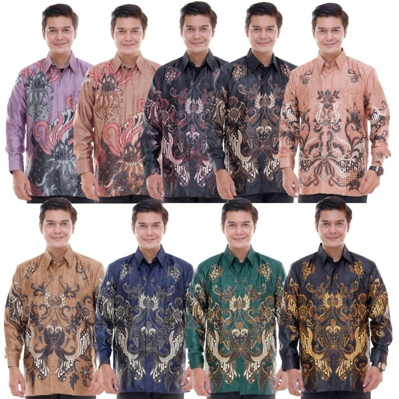 Kemeja Batik Pria Super Dobby Sutra Emboz Original Full Furing Bahu Pakai Busa Terbaru