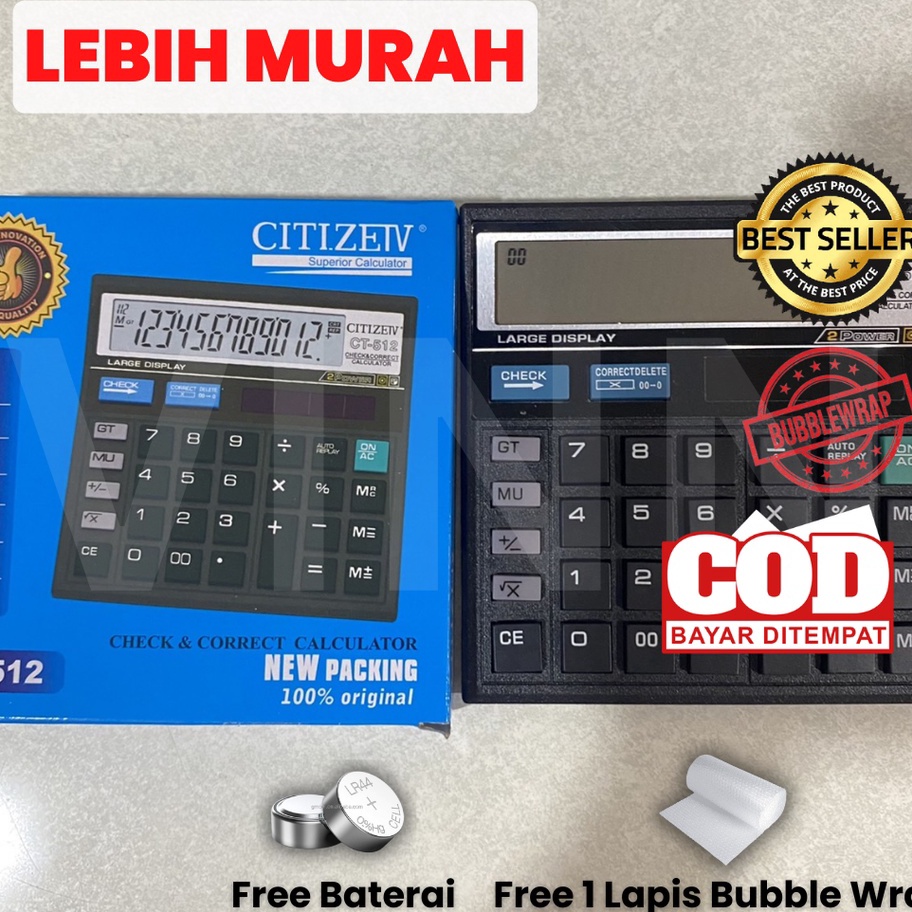 

Ready Kalkulator Check CITIZEN CT 512 12 Digit - Dual 2 Power // Calculator - Kalkulator Sekolah - Kalkulator Kantor - Kalkulator Dagang
