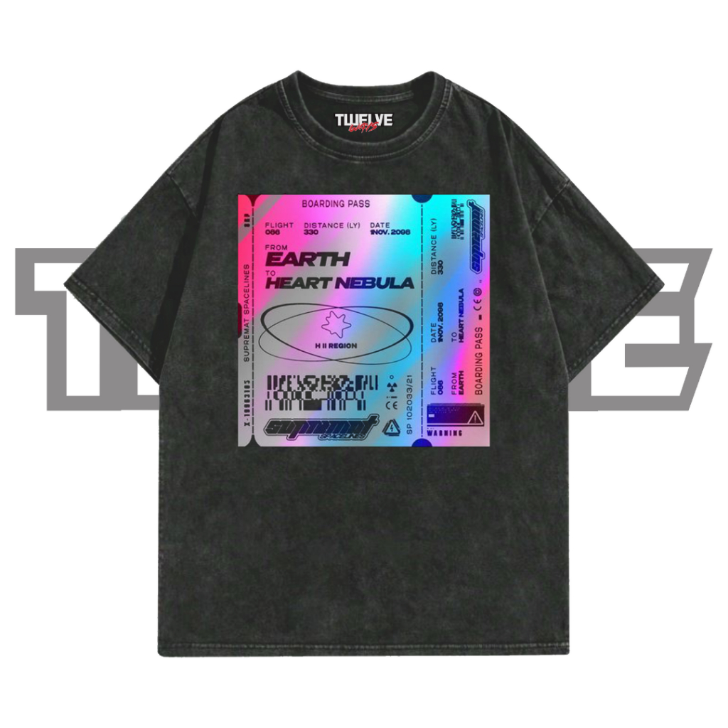BOARDING PASS Oversize T-Shirt Wash Hitam Aesthetic | Atasan Pria Wanita | Baju Cowo Cewe Unisex | K