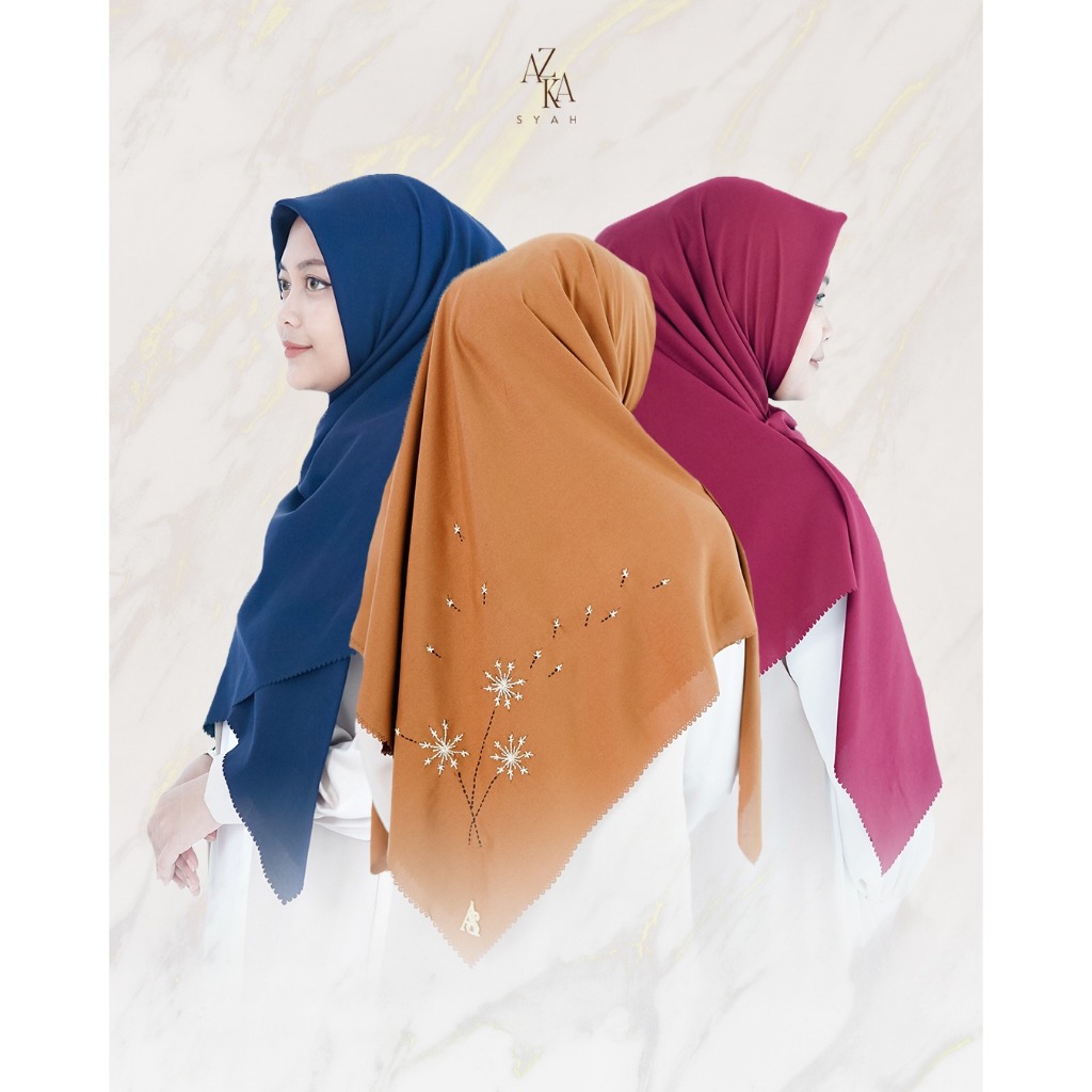 AZKASYAH - Hijab Sulam Ayana 130 x 130 cm Syari Jumbo | Segi Empat Motip Lasercut Premium | Kerudung