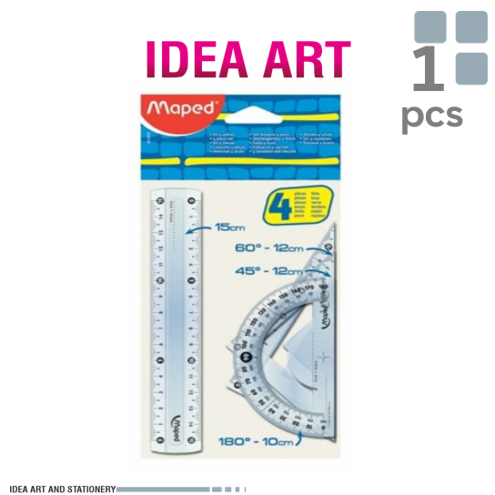 

Penggaris Maped Mini Set 4 pcs 15 cm Essentials Ruler Lurus Sudut Segitiga Busur