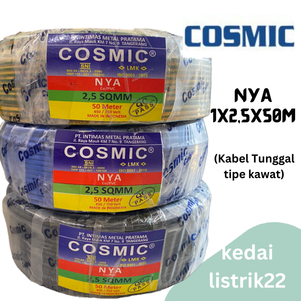 Kabel NYA, Kabel tunggal, Kabel tanam Kabel Tembaga NYA 2,5mm 50meter  Cosmic