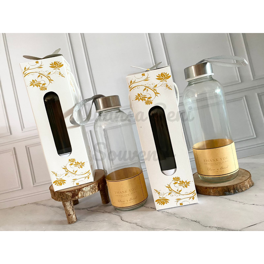 Souvenir Botol Tumbler Kaca Bening 420ml Termos Kaca Travel Botol Minum Bening Polos