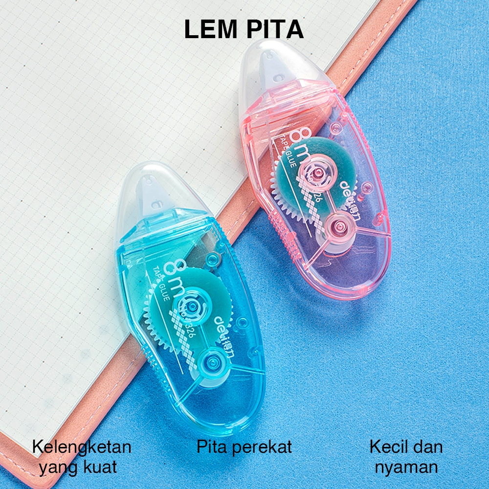 

(Perpcs) Deli Adhesive Roller / Lem Kering Roll / Lem Roller 8 Meter Menempel Kuat Warna Lucu 7326
