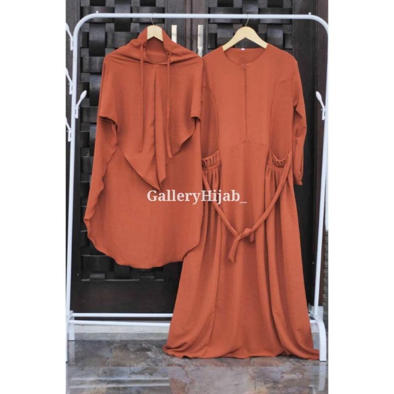 Terlaris Gamis Set Bergo Almira Dress Crinkle Airflow