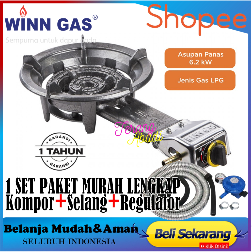 Kompor Gas Komersil Winn 21A+Selang Gas+Regulator Meter Kompor Restoran , Mawar , Api Seribu