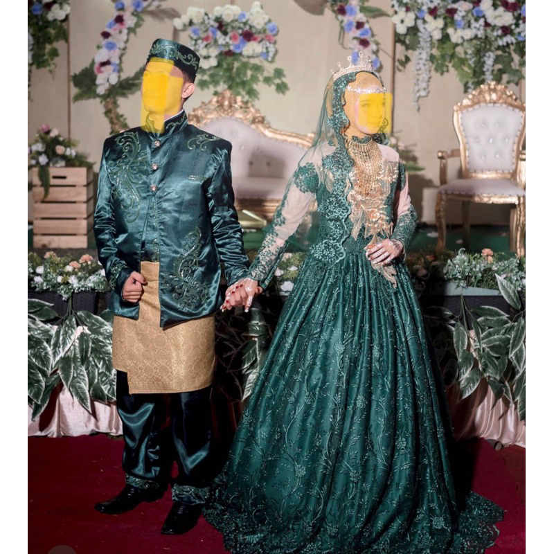 Preloved Baju pengantin Hijau botol couple