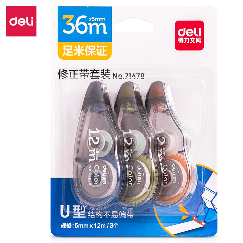 

Deli Correction Tape / Pita Koreksi Tip Ex Kertas 3in 1 Panjang 36M 71478