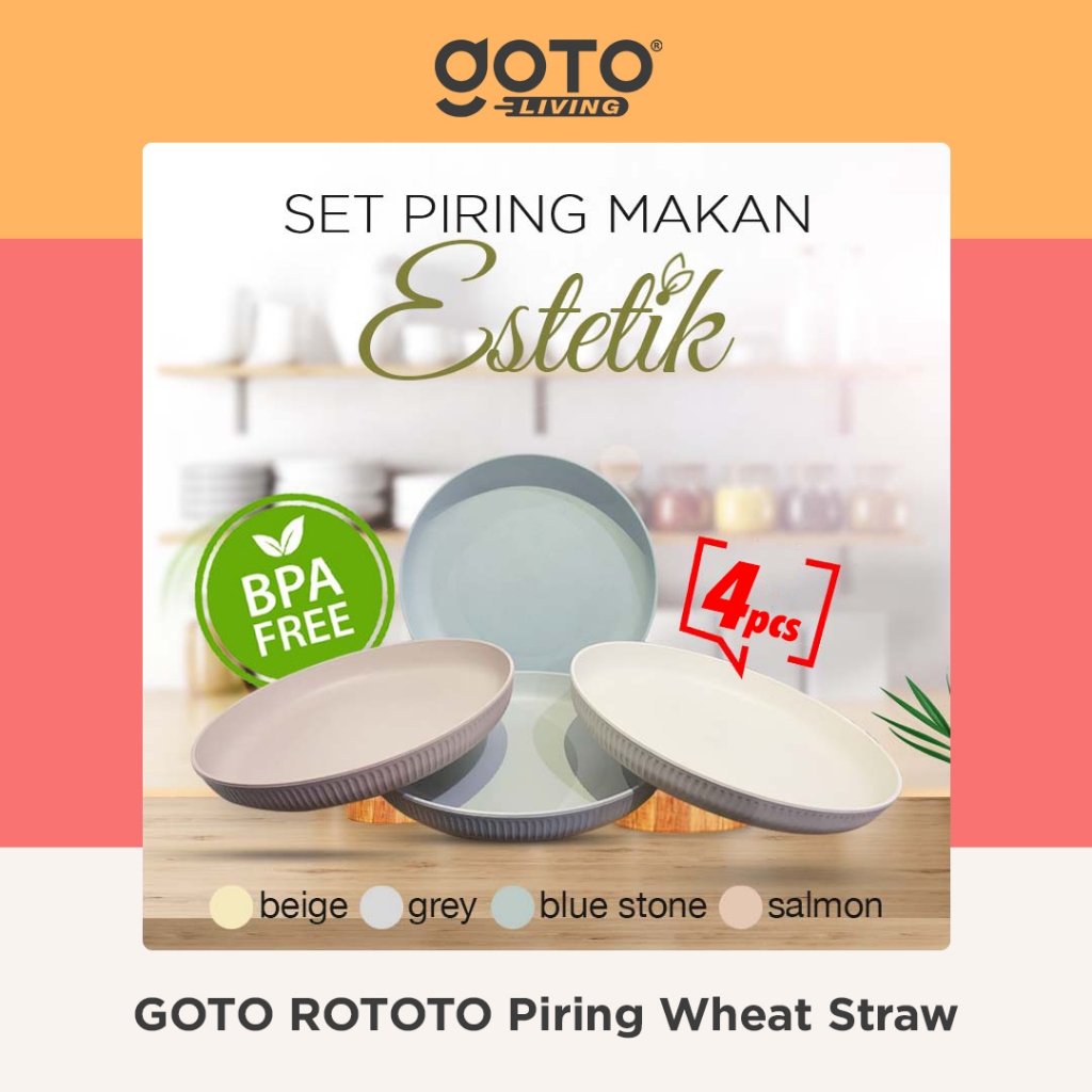 Goto Rototo Set Piring Makan Saji Aesthetic Plate Wheat Straw Jerami