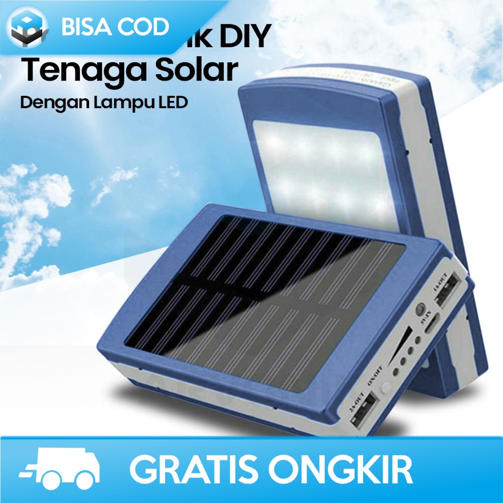 POWERBANK SOLAR DIY LAMPU LED 2 PORT USB MICRO USB SOLAR PANEL 18650