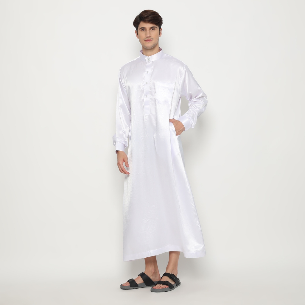 LAYAHZAN GAMIS PRIA RIYADH LENGAN PANJANG MANSET PUTIH