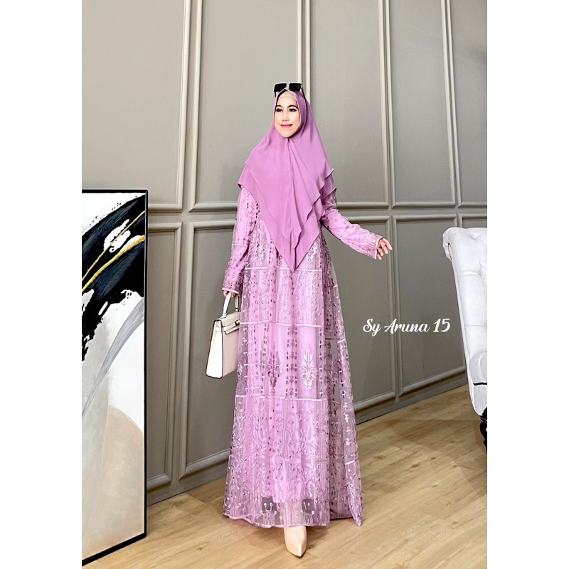 Humaira99 gamis syari jumbo brokat tile mutiara Original baju pesta muslimah Baju pesta busui syari 