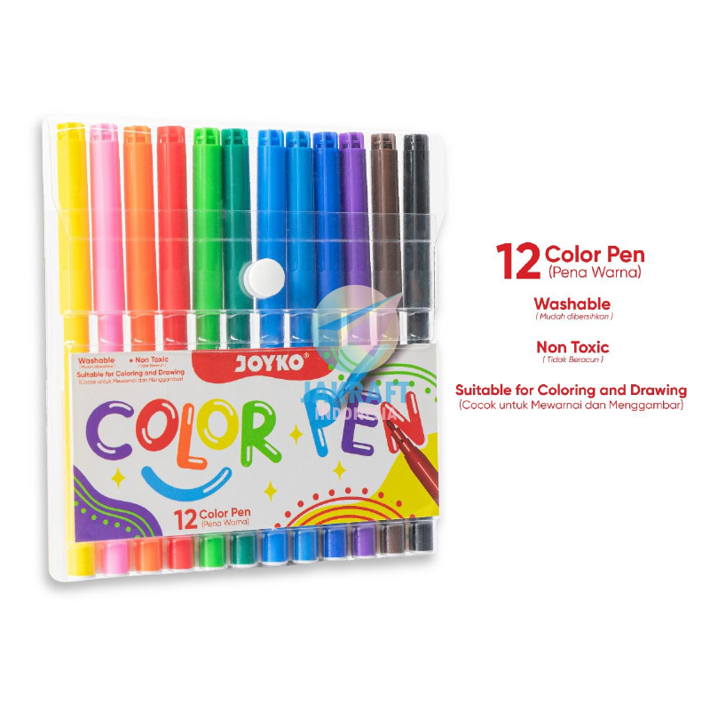 

(12 Pcs) Spidol Bisa Dicuci Dihapus Set 12 Warna JOYKO CLP-60-12 Washable Color Pen Marker Serbaguna