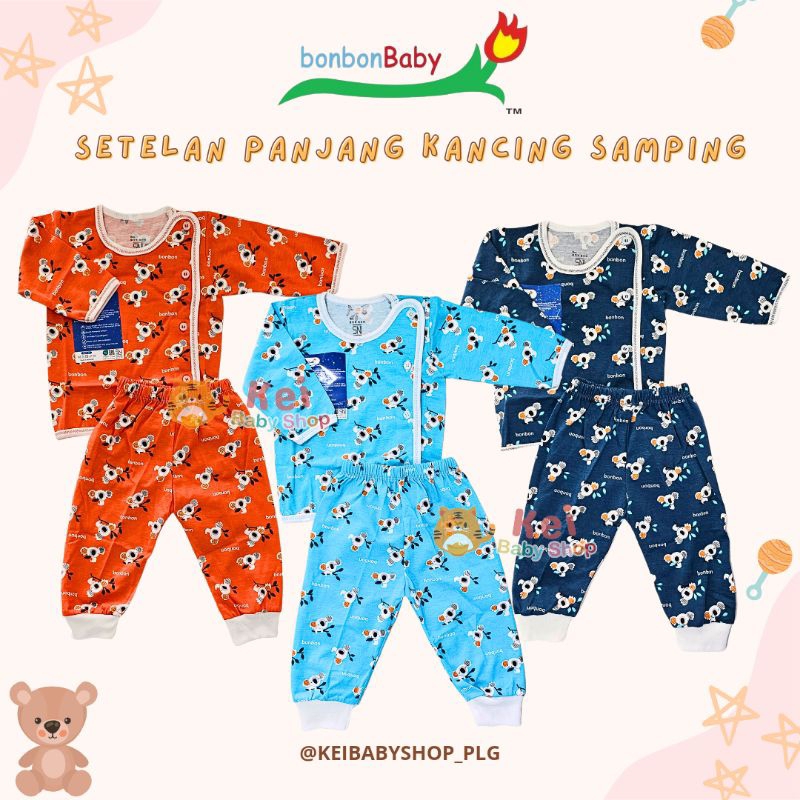 Bonbon Setelan Panjang Bayi Kancing Samping / Baju Tidur Bayi Newborn / Piyama Bayi