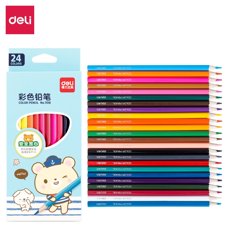 

Deli pensil warna 24W warna cerah, bentuk hexagonal 7018