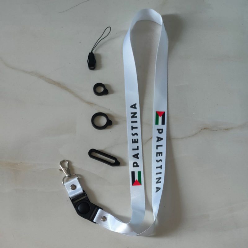 

TALI LANYARD PALESTINA Premium lanyard PUTIH FREE PALESTINE / gantungan kunci / gantungan id card / gantungan flashdisk / nametag hp name tag / handphone BEST SELLER COD