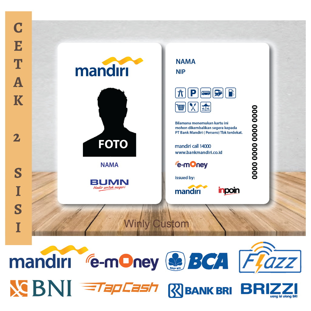 KARTU E MONEY ID CARD BANK MANDIRI EMONEY E TOLL KARTU PEGAWAI BUMN TERBARU TERLARIS MURAH - 2 SISI