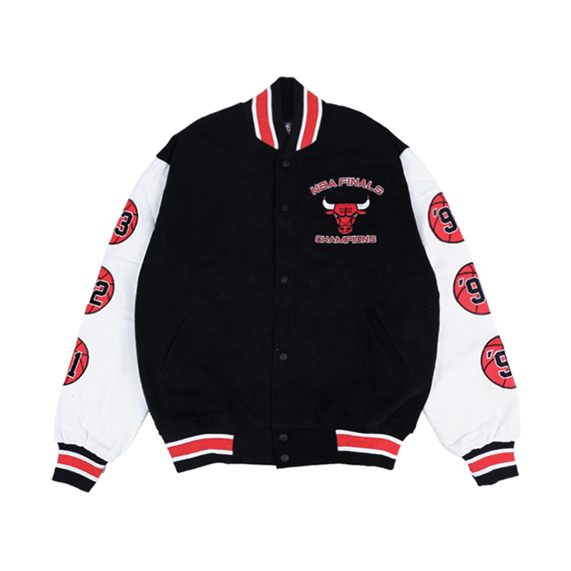 VARSITY BULLS NBA FINALS CANVAS JACKET NBA TEAM PREMIUM ORIGINAL 1:1 NBA MLB HEAVY WEIGHT